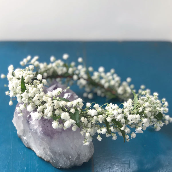 baby's breath flower crown, bohemian wedding flower crown, bohemian bride, babys breath flower crown los angeles